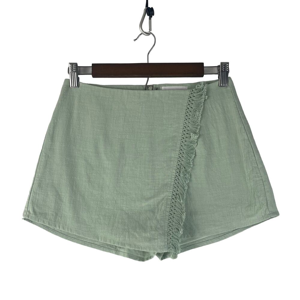 Luca + Grae Womens Skort SZ S Sage Green Fringe Wrap Style CP1057A NWT